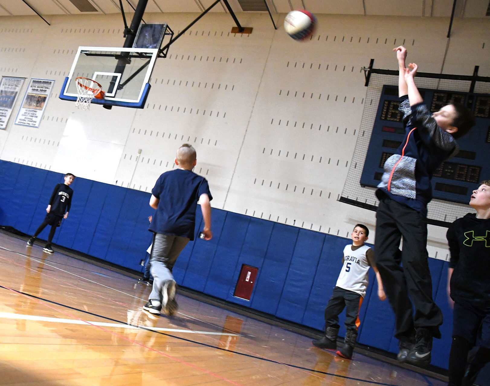 Moravia basketball celebration